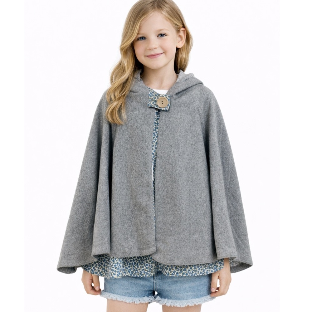 Kokka Kids wool cashmere gray cape Jacket with cotton floral Lining NEW